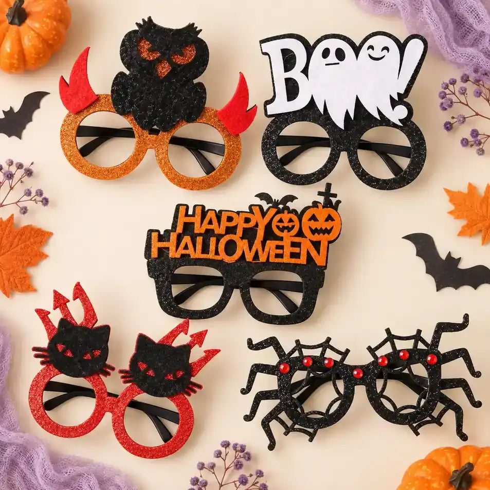 Halloween Partybrillen mit Eule, Geistern, Katzen und Spinnenmotiven