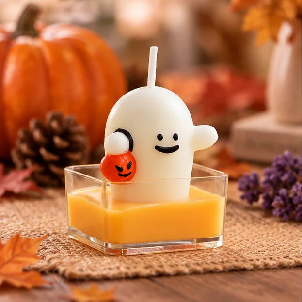Halloween Duftkerze Geist mit kleinem Kürbis