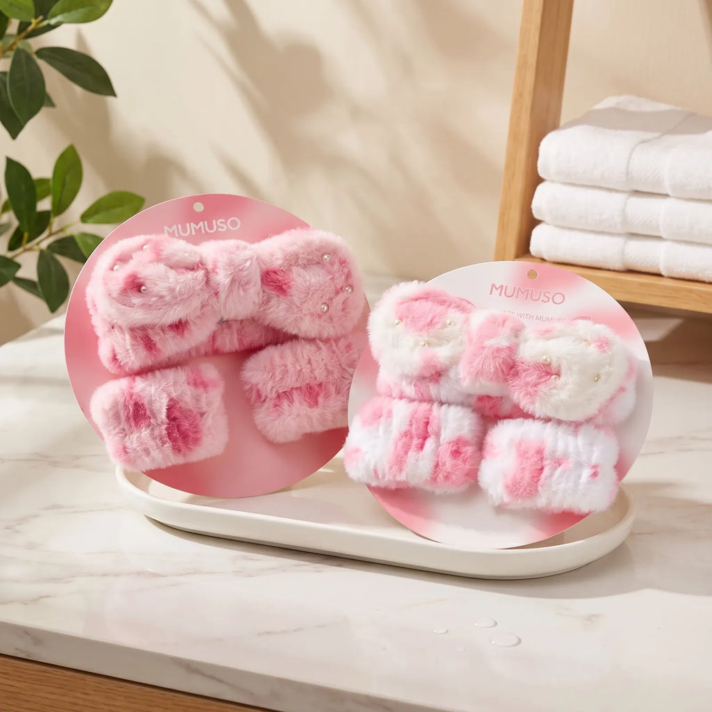MUMUSO Haarband- und Handgelenkband-Sets mit Leopardenmuster in Rosa und Rosa-Weiß