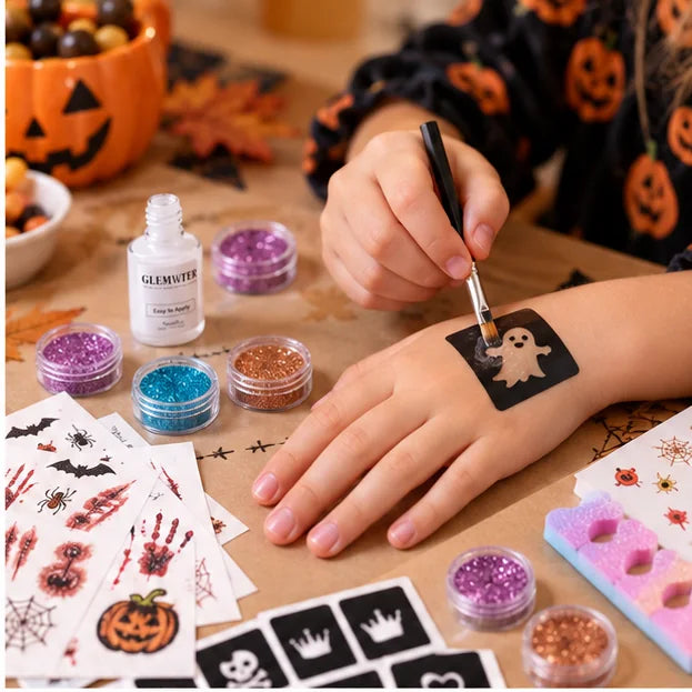 Temporäres Halloween Tattoo wird aufgetragen