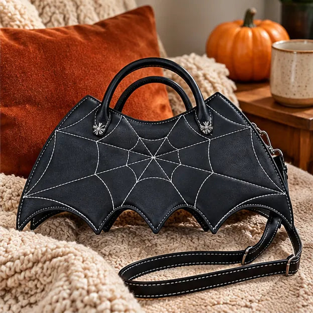 Fledermausförmige Gothic Tasche in herbstlicher Umgebung