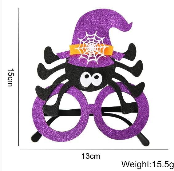 Lila Halloween Partybrille mit Hexenhut und Spinnenmotiv