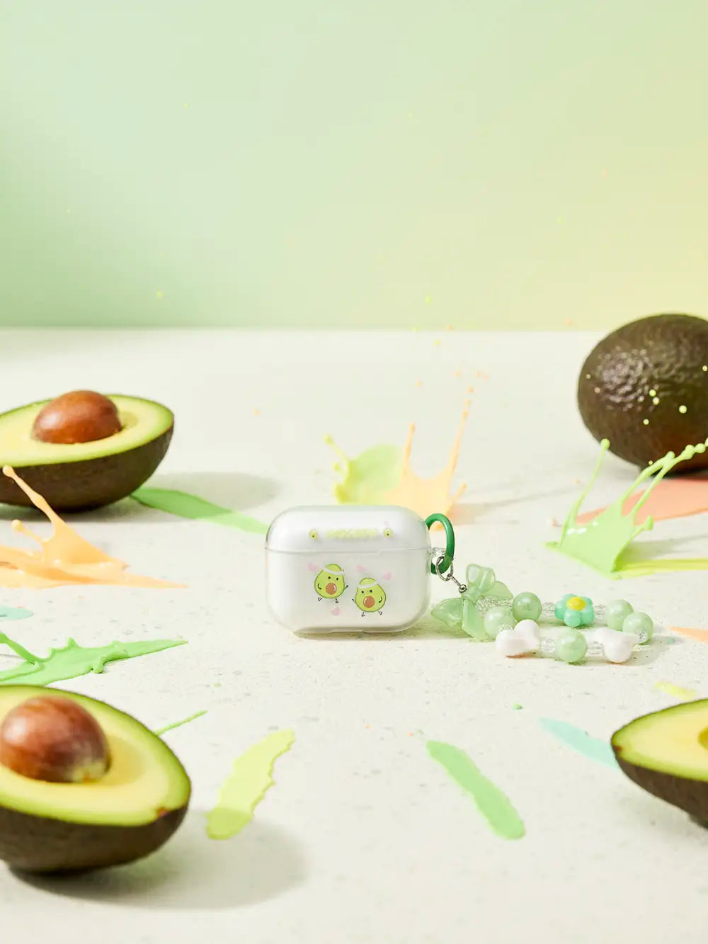 TPU-Schutzhülle für AirPods Pro 2 mit Avocado-Design, 5×6,5×2,5 cm (Transparent/Grün)