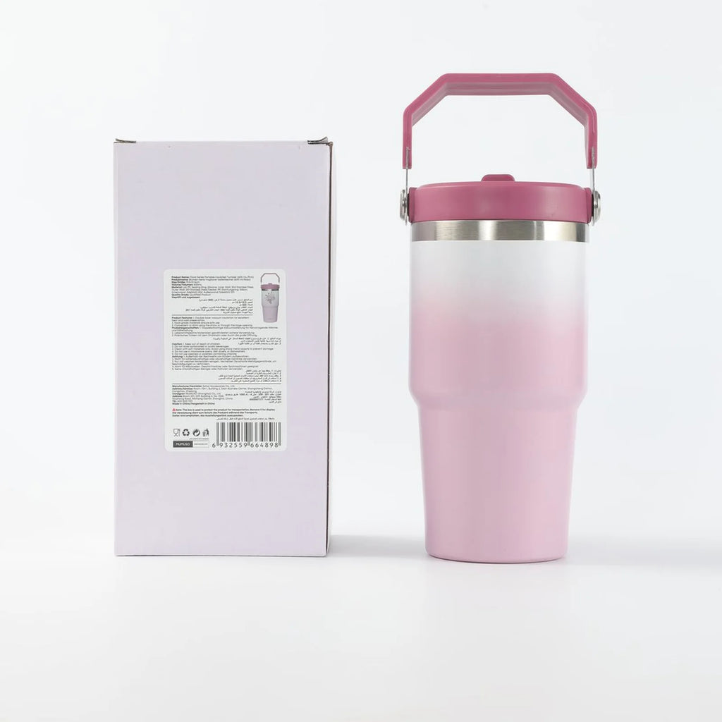 Floraler Isolierbecher 600 ml in Rosa in quadratischer Detailansicht