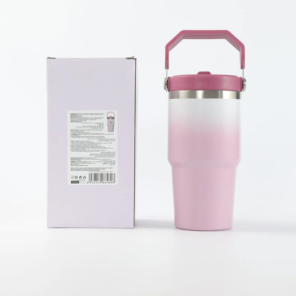 Floraler Isolierbecher 600 ml in Rosa in quadratischer Detailansicht
