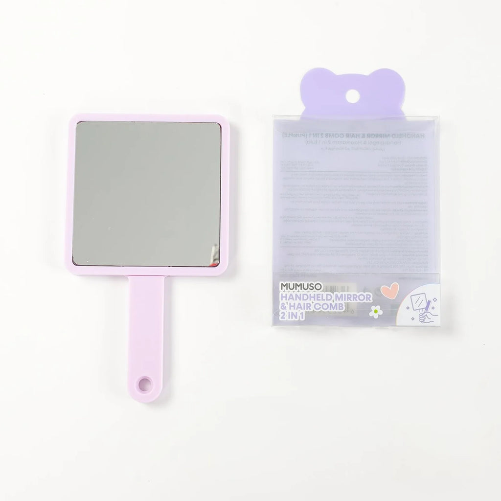 Lila Handspiegel und Haarkamm 2 in 1 in Originalansicht