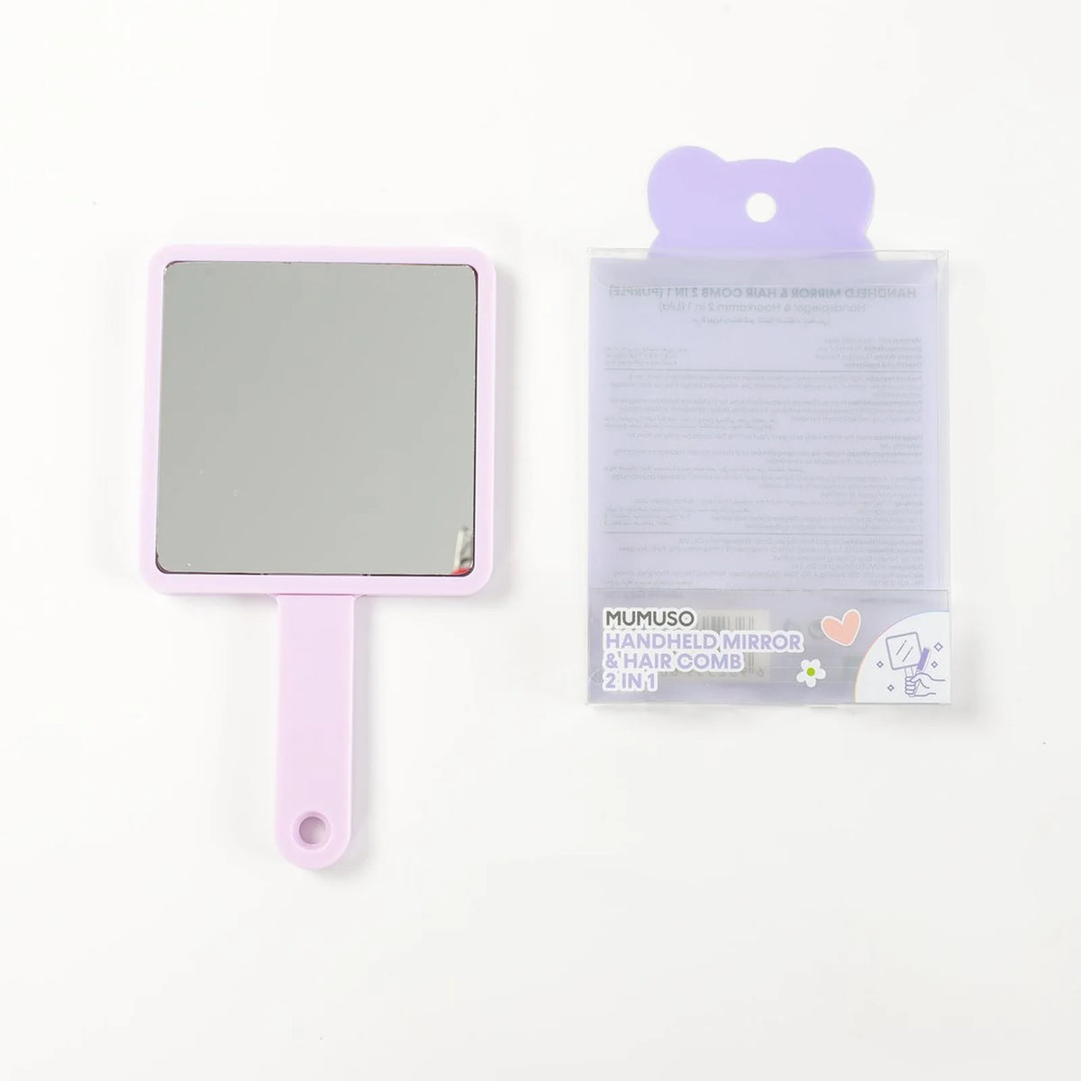 Lila Handspiegel und Haarkamm 2 in 1 in Originalansicht