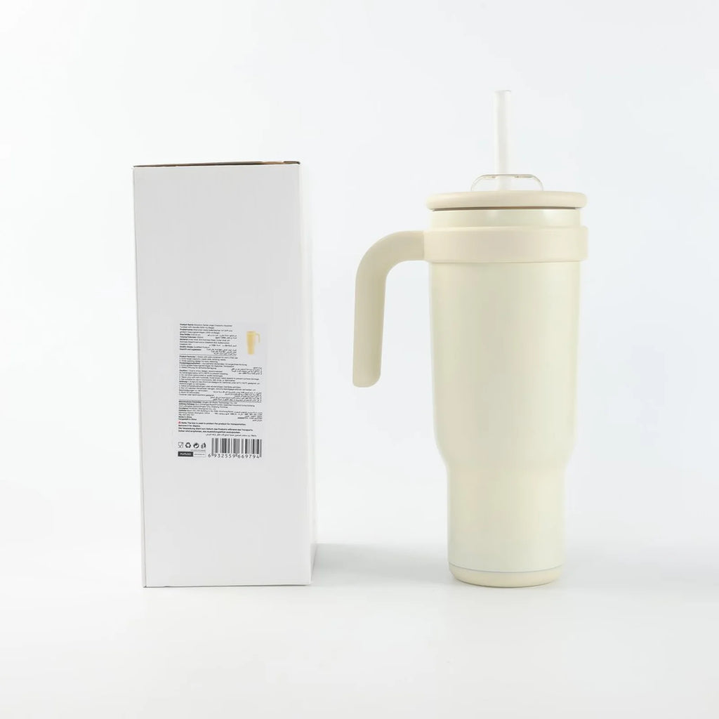 Beiger Macaron Isolierbecher 1200 ml mit Originalverpackung