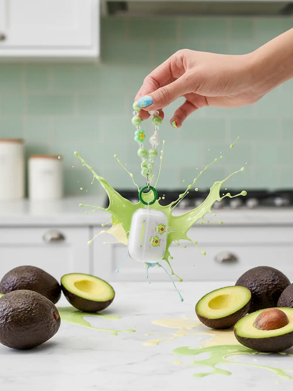 TPU-Schutzhülle für AirPods Pro 2 mit Avocado-Design, 5×6,5×2,5 cm (Transparent/Grün)