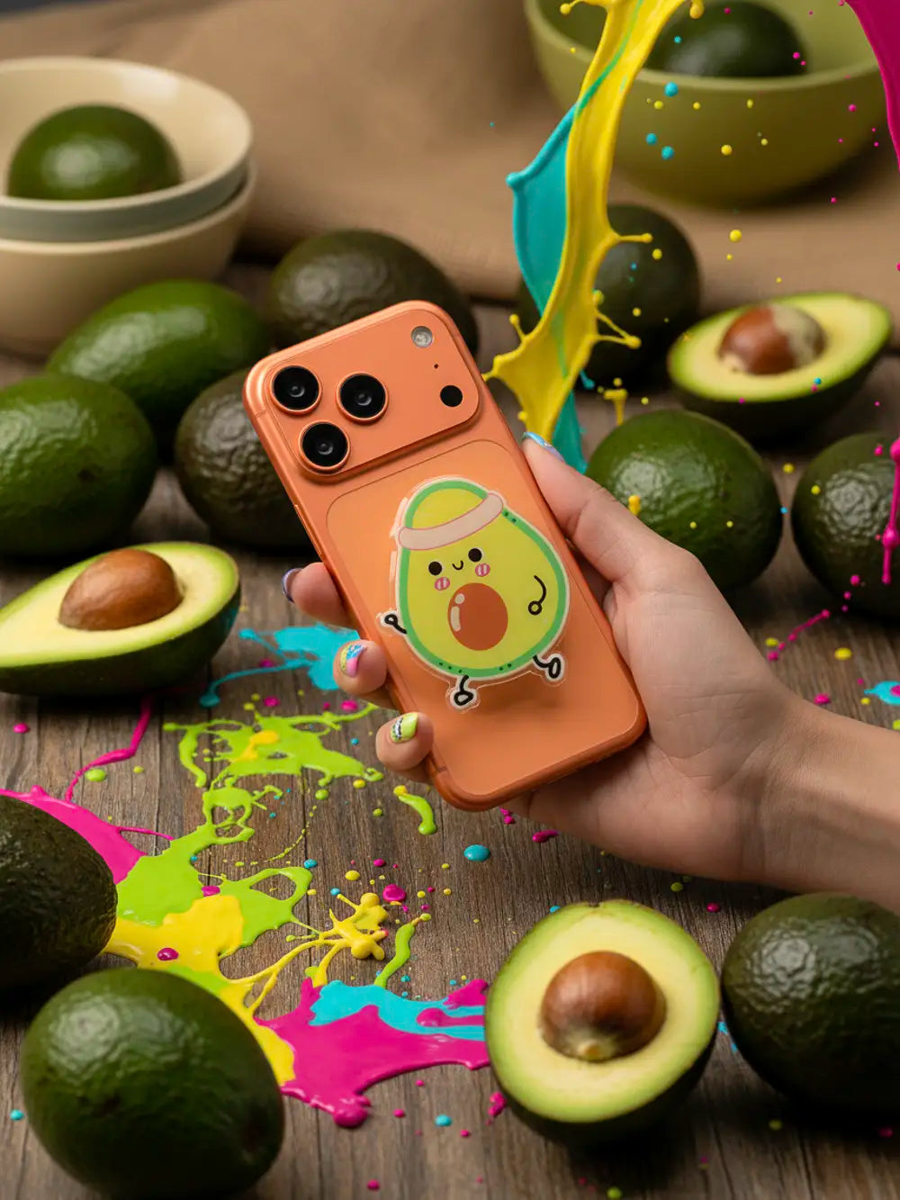 Ausziehbarer Handyhalter aus ABS mit Avocado-Design (Grün)