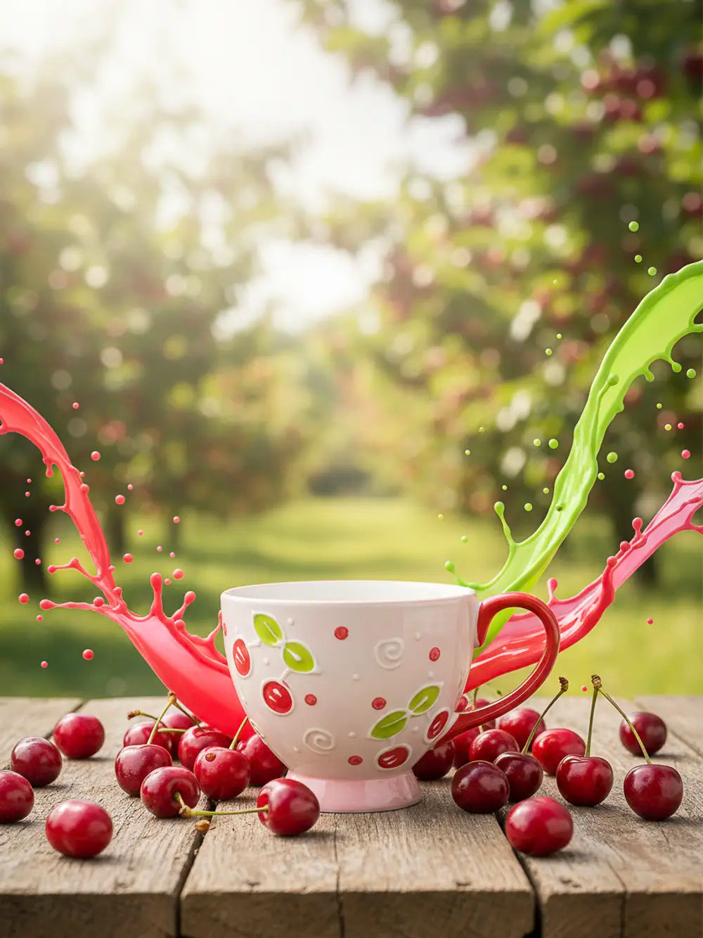 Keramikbecher mit Kirschdesign - 450ml - Rot