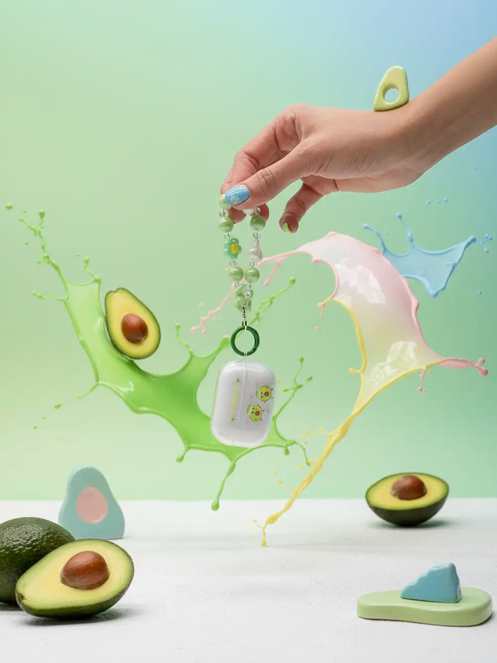 TPU-Schutzhülle für AirPods Pro 2 mit Avocado-Design, 5×6,5×2,5 cm (Transparent/Grün)