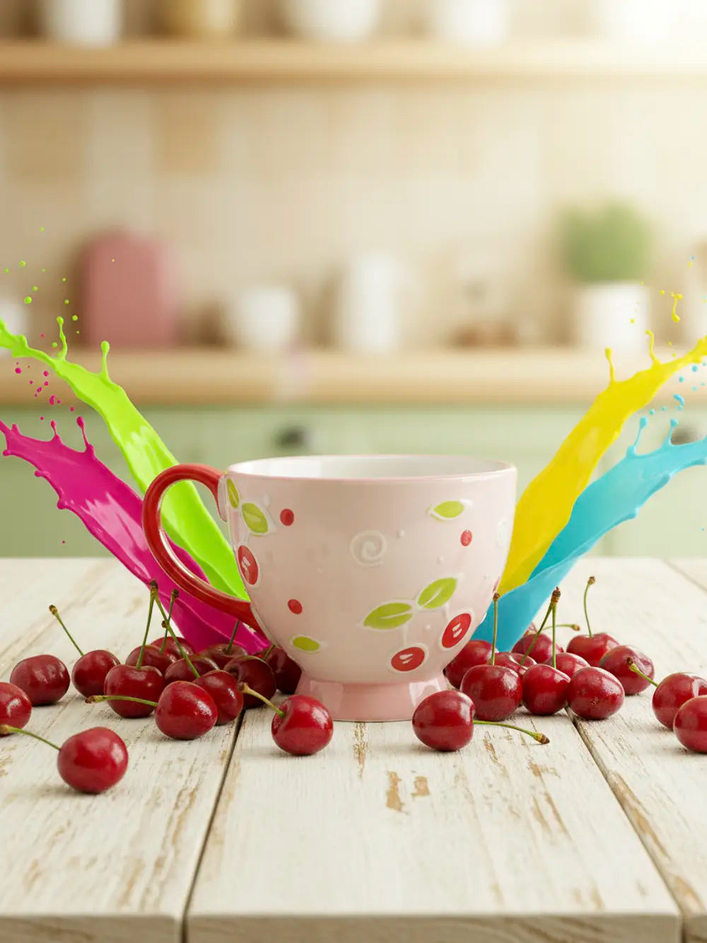 Keramikbecher mit Kirschdesign - 450ml - Rot