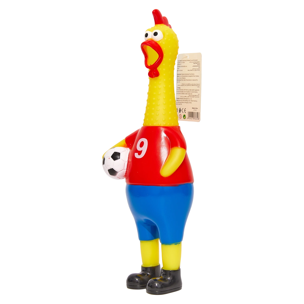 Gummihuhn aus PVC mit Fußball-Design, quietschend (Blau/Grün/Rot)