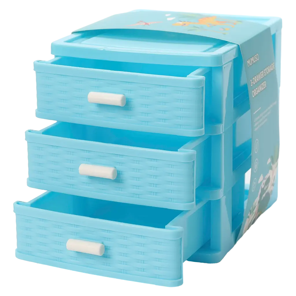 3-schubladiger Aufbewahrungs-Organizer aus PP mit Dinosaurier-Design (Blau)