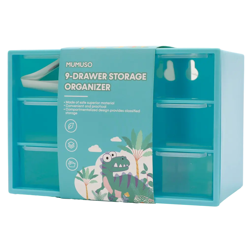 9-Schubladen-Aufbewahrungsorganizer aus PP mit Dinosaurier-Design (Blau)