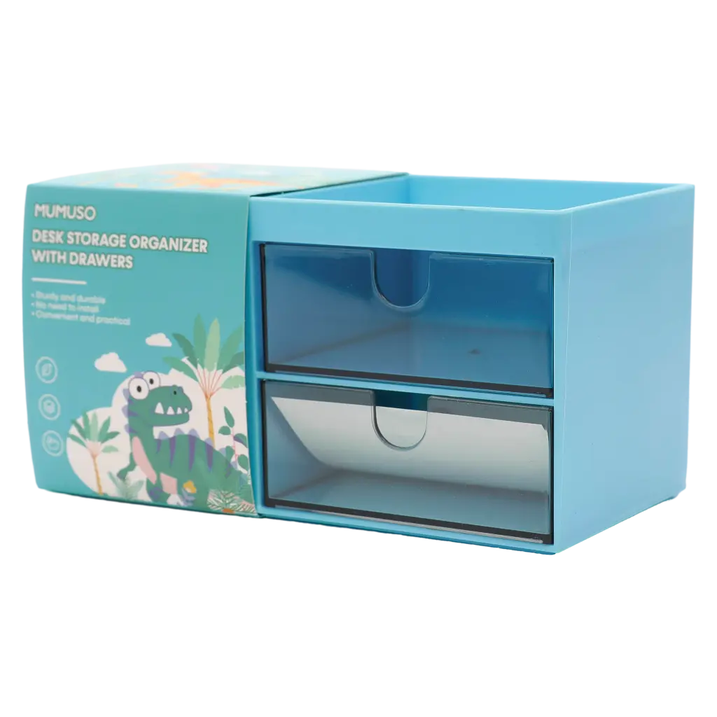 Schreibtisch-Organizer aus Kunststoff mit Schubladen und Dinosaurier-Design (Blau)