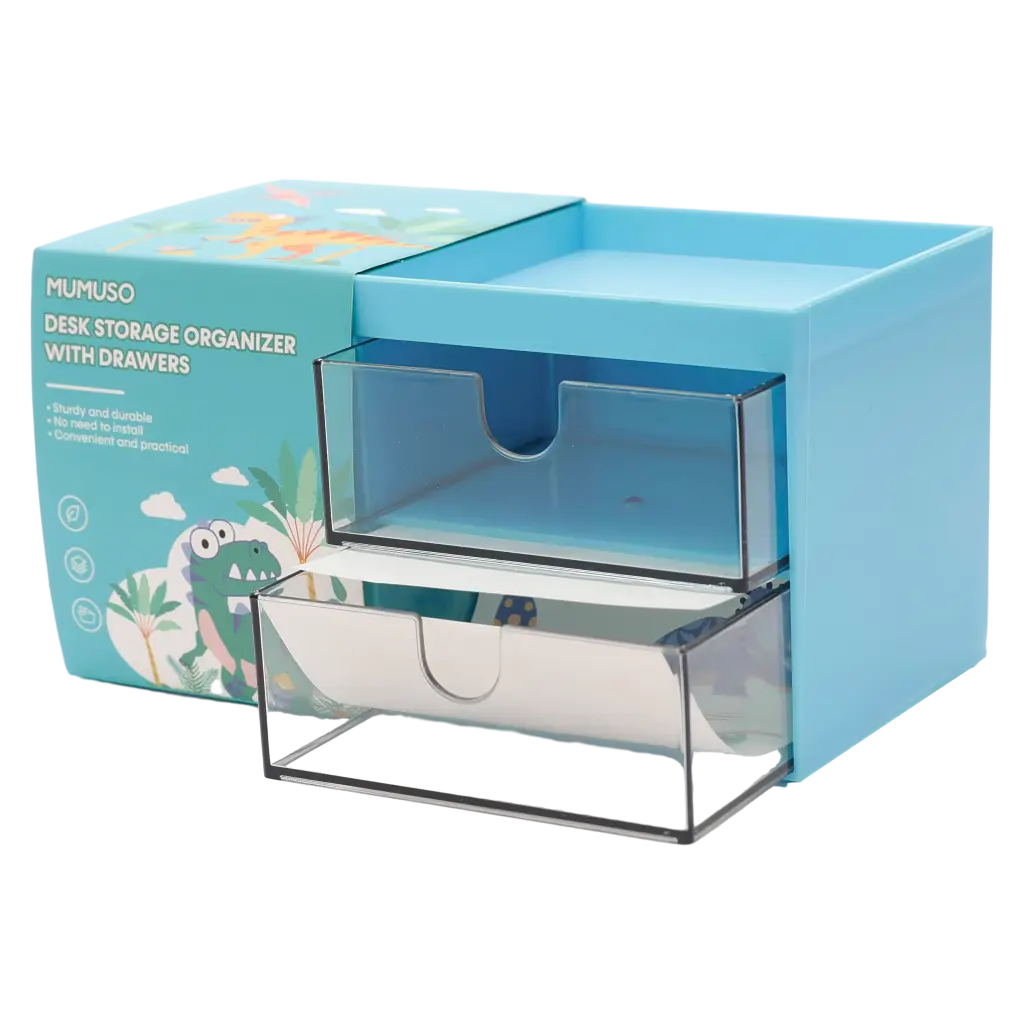 Schreibtisch-Organizer aus Kunststoff mit Schubladen und Dinosaurier-Design (Blau)