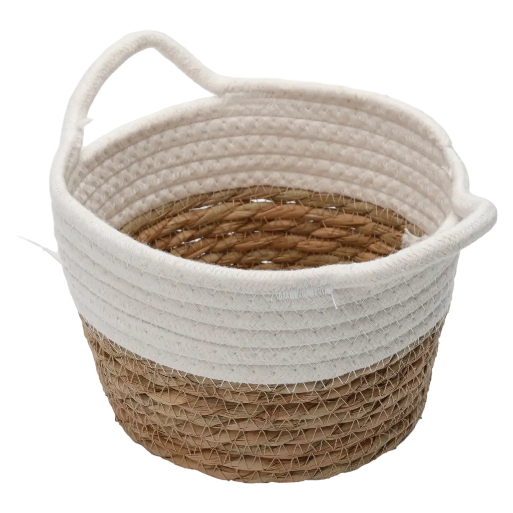 Runder Aufbewahrungskorb aus Polyester-Baumwoll-Garn und Strohseil, 2,5 L (Weiß/Natur)