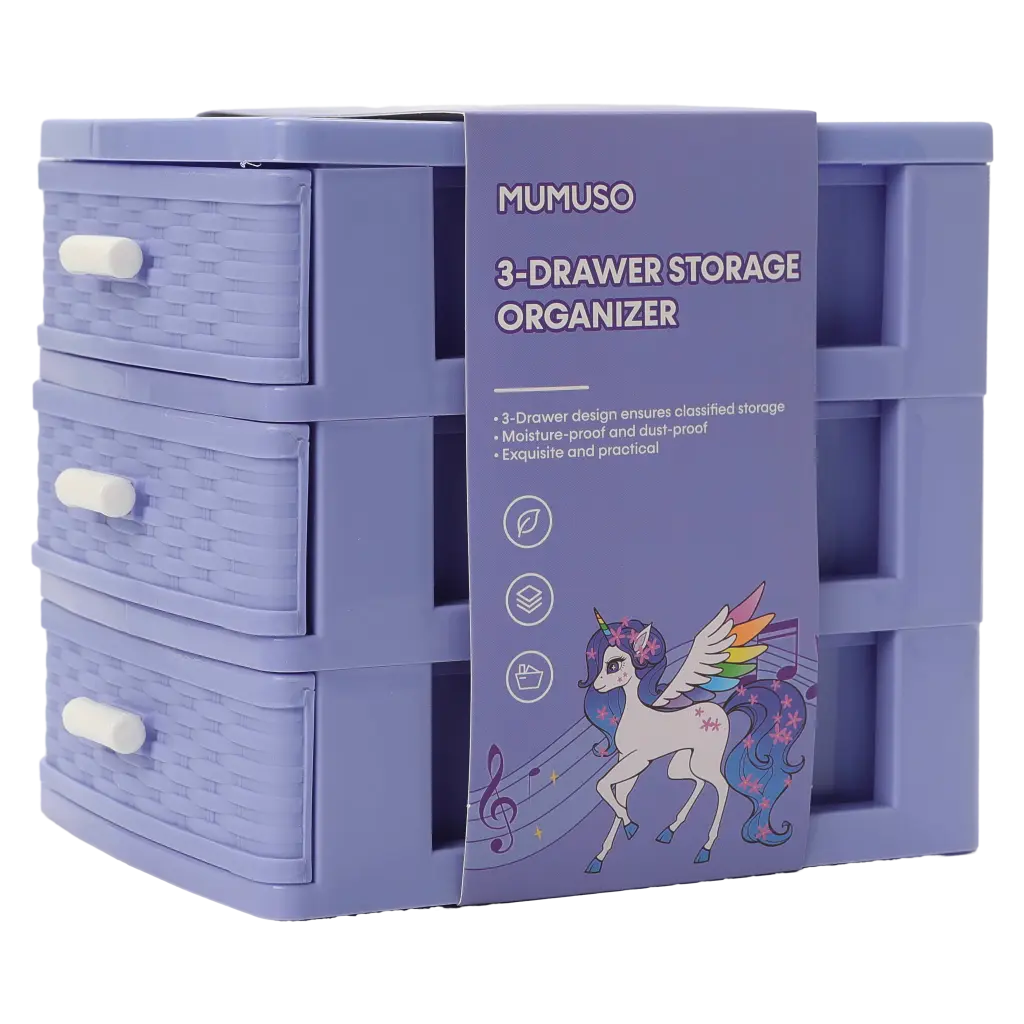 3-Schubladen-Aufbewahrungsbox aus Kunststoff mit Einhorn-Design (Lila)