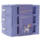 3-Schubladen-Aufbewahrungsbox aus Kunststoff mit Einhorn-Design (Lila)