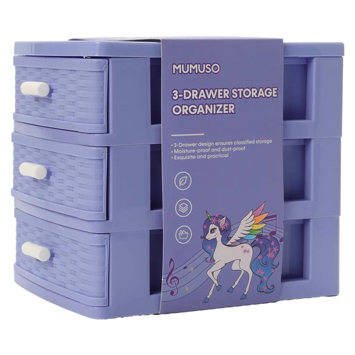 3-Schubladen-Aufbewahrungsbox aus Kunststoff mit Einhorn-Design (Lila)