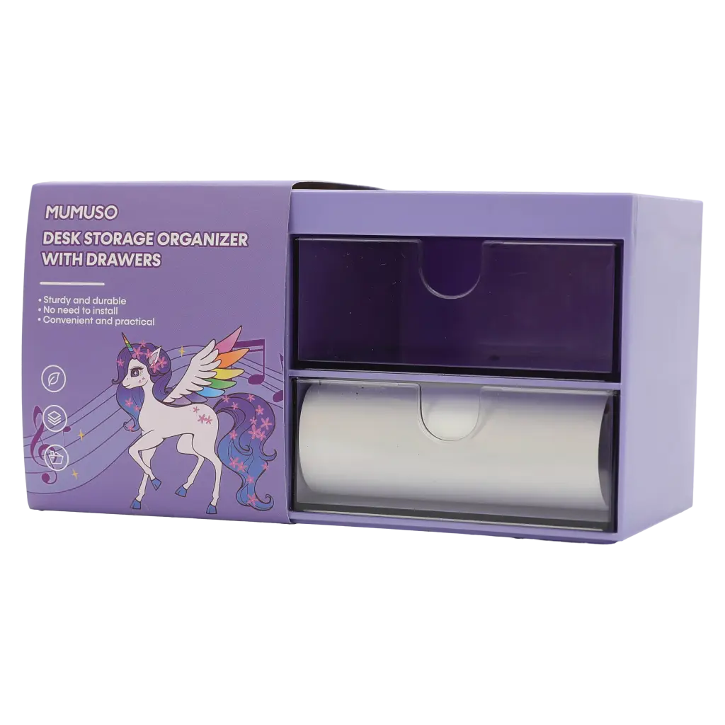 Schreibtisch-Organizer aus Kunststoff mit Einhorn-Design, mit Schubladen (Lila)