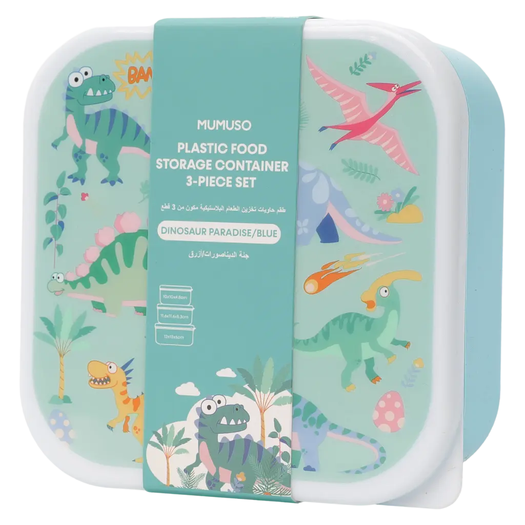 3-teiliges Kunststoff-Aufbewahrungsboxen Set mit Dinosaurier-Design (Blau)