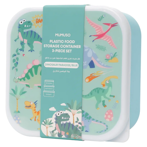 3-teiliges Kunststoff-Aufbewahrungsboxen Set mit Dinosaurier-Design (Blau)