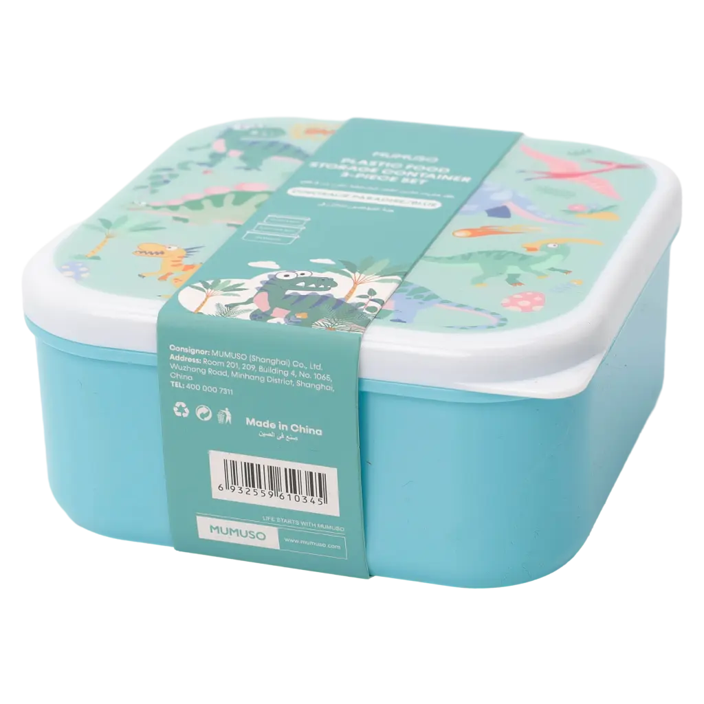 3-teiliges Kunststoff-Aufbewahrungsboxen Set mit Dinosaurier-Design (Blau)