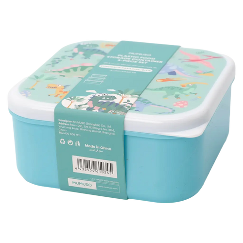 3-teiliges Kunststoff-Aufbewahrungsboxen Set mit Dinosaurier-Design (Blau)