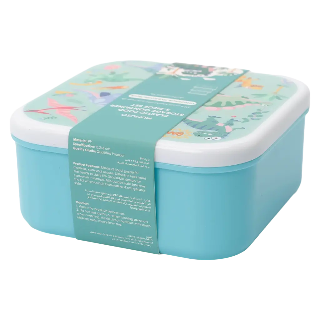 3-teiliges Kunststoff-Aufbewahrungsboxen Set mit Dinosaurier-Design (Blau)