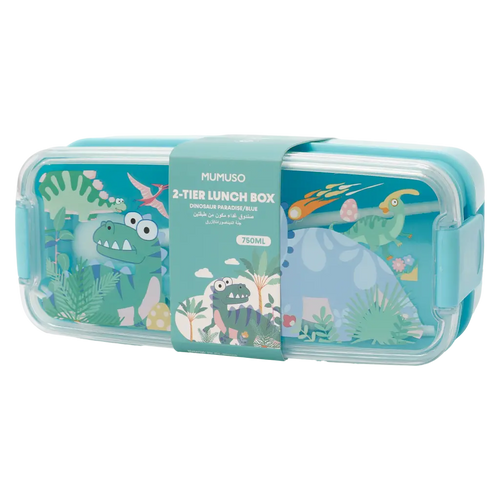 2-stöckige Kunststoff-Lunchbox mit Dinosaurier-Design, 750 ml (Blau)