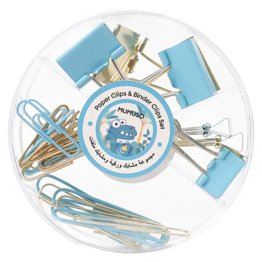 Paper Clips &amp; Binder Clips Set mit Dinosaurier-Design (Blau/Metall)