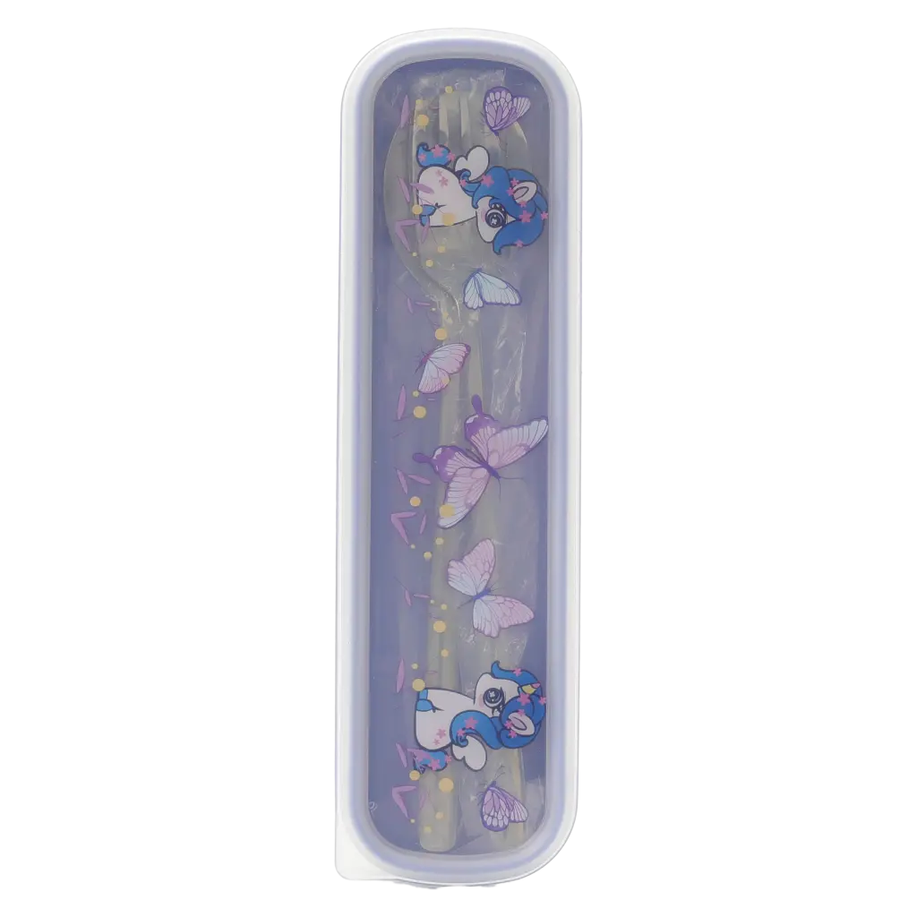 2-teiliges Edelstahl-Besteckset mit Einhorn-Design (Lila)
