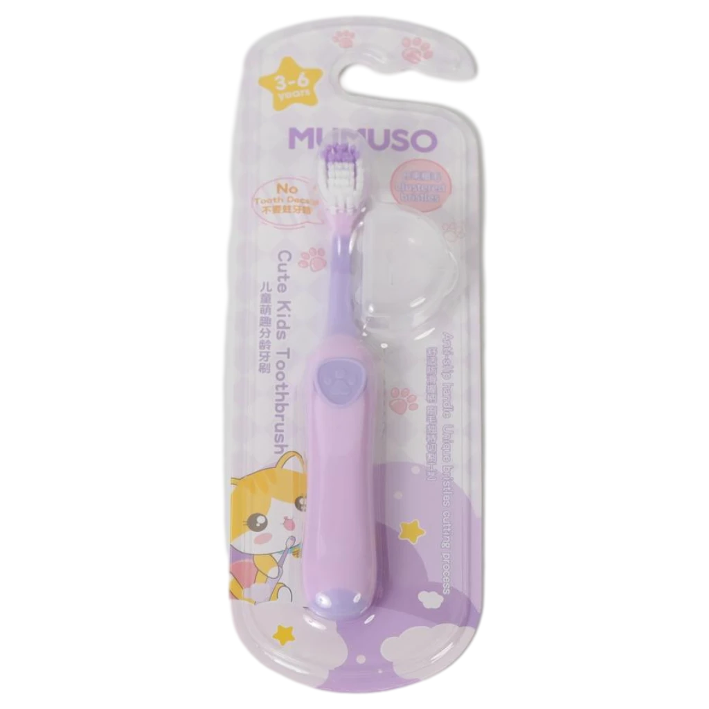 Süße Kinderzahnbürste für 3-6 Jahre, ergonomisch (Lila/Orange)