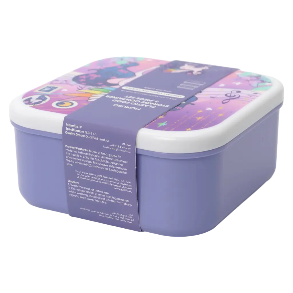 3-teiliges Kunststoff-Frischhaltedosen-Set mit Einhorn-Design (Lila)
