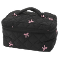 Schleifenbestickte Kosmetiktasche aus gequilteter Baumwolle (Schwarz)