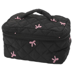 Schleifenbestickte Kosmetiktasche aus gequilteter Baumwolle (Schwarz)