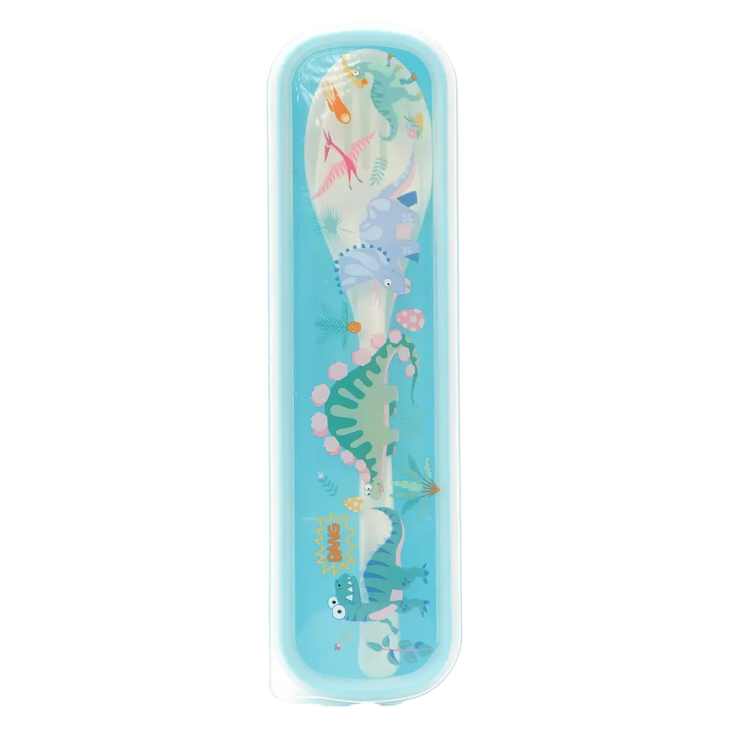 2-teiliges Kunststoff-Besteckset mit Dinosaurier-Design (Blau)