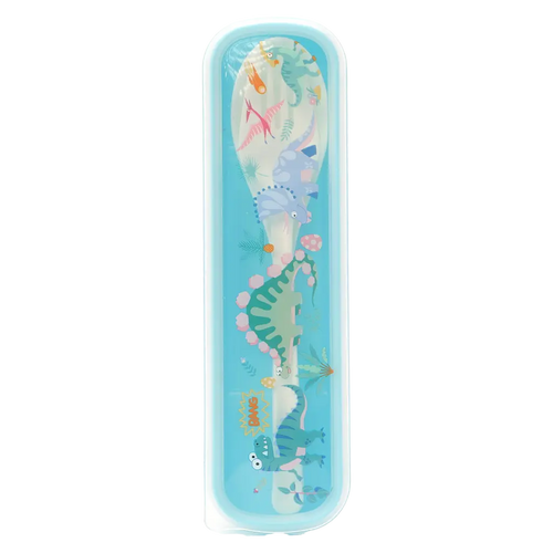 2-teiliges Kunststoff-Besteckset mit Dinosaurier-Design (Blau)