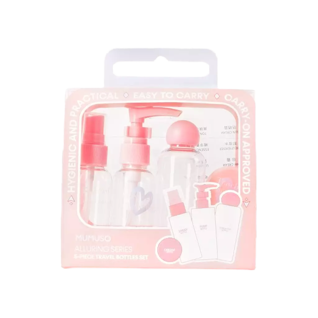 5-teiliges Reiseflaschenset aus Kunststoff, Alluring-Serie (Pink)