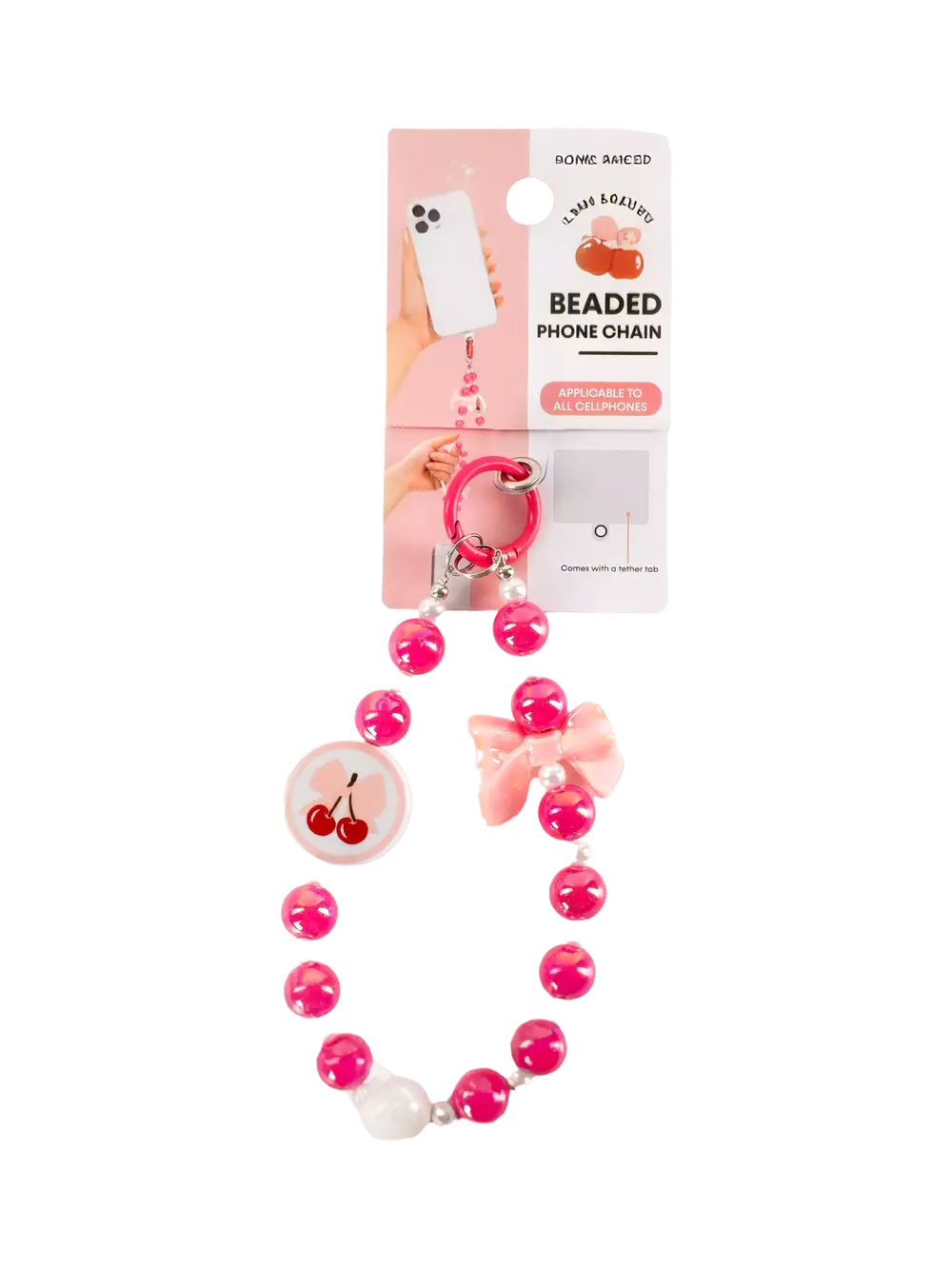 Perlen-Handykette mit Kirsch-Design für Smartphones (Pink)