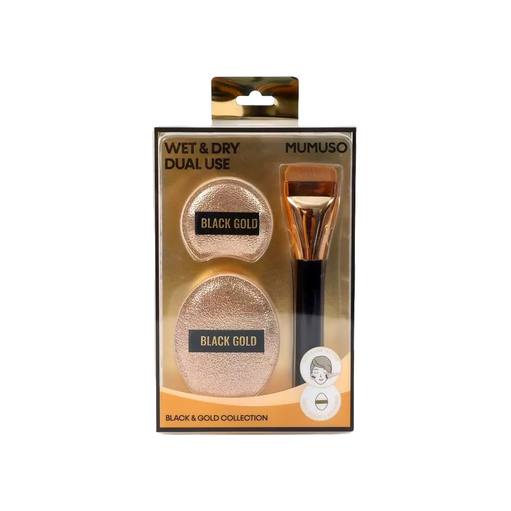 3-teiliges Make-up-Set mit Foundation-Pinsel und Puderquasten
