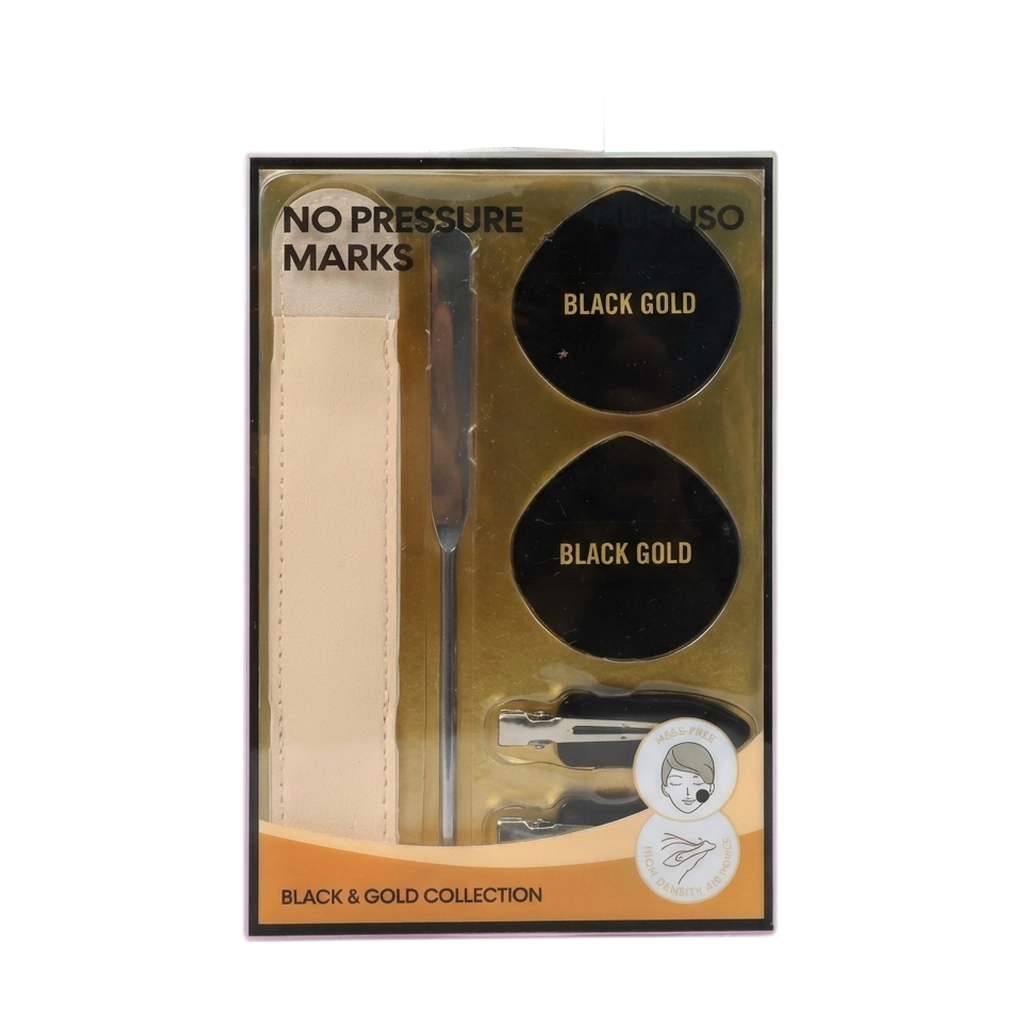 4-teiliges Schminkset mit Make-up-Schwämmen und Pinsel, Black &amp; Gold Kollektion (Schwarz/Gold)