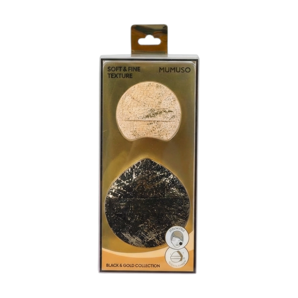 2-teiliges Powder Puff Set aus Rayon, Black &amp; Gold Kollektion (Schwarz/Gold)
