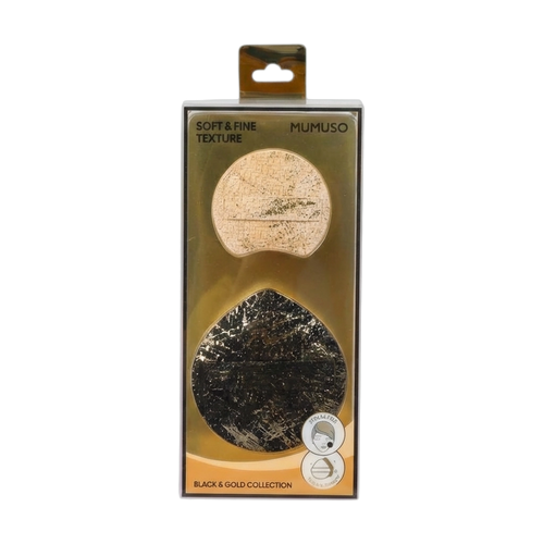 2-teiliges Powder Puff Set aus Rayon, Black &amp; Gold Kollektion (Schwarz/Gold)