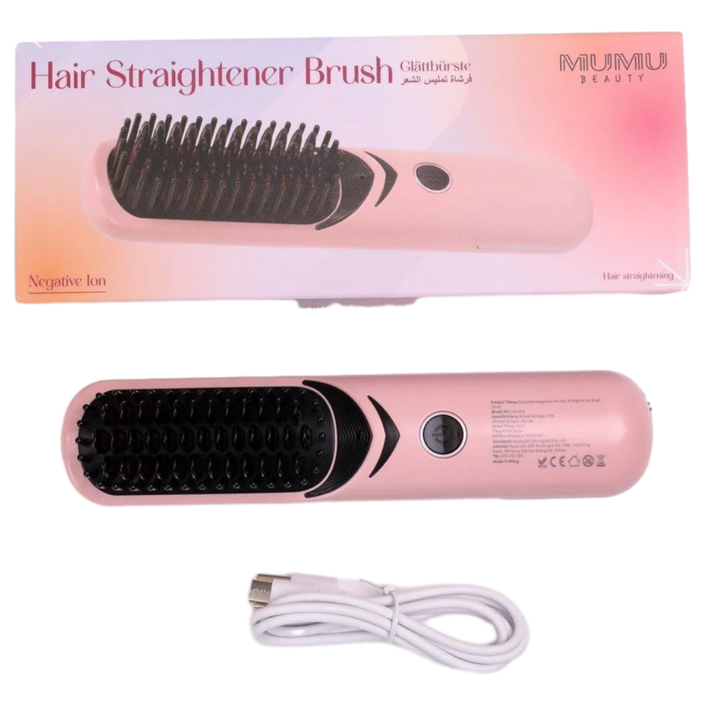 Elektrische Glättbürste mit Negativ-Ionen-Technologie für Haare (Rosa)
