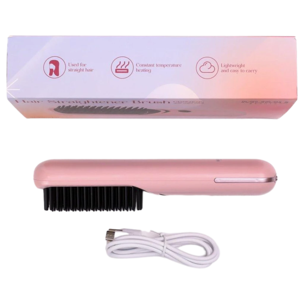 Elektrische Glättbürste mit Negativ-Ionen-Technologie für Haare (Rosa)
