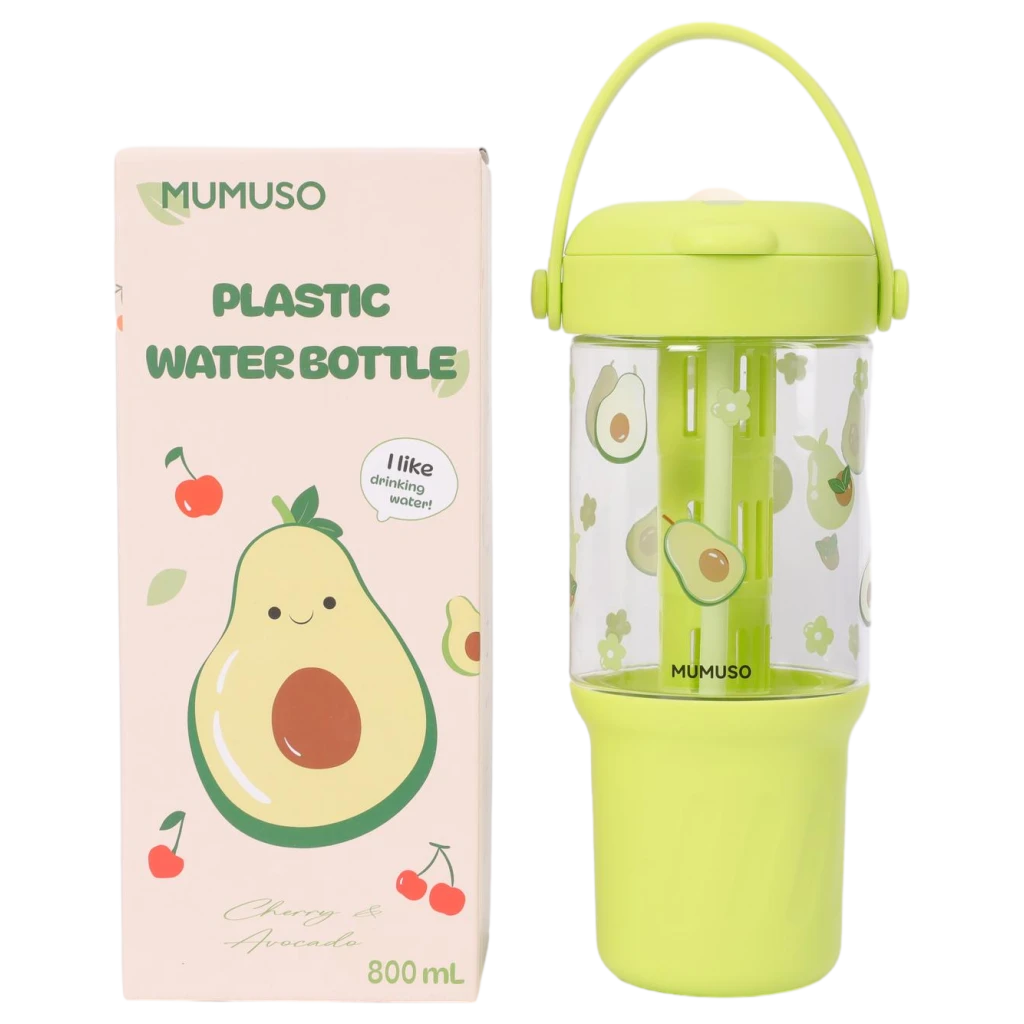 Wasserflasche aus Kunststoff 800 ml mit Avocado-Design (Grün)